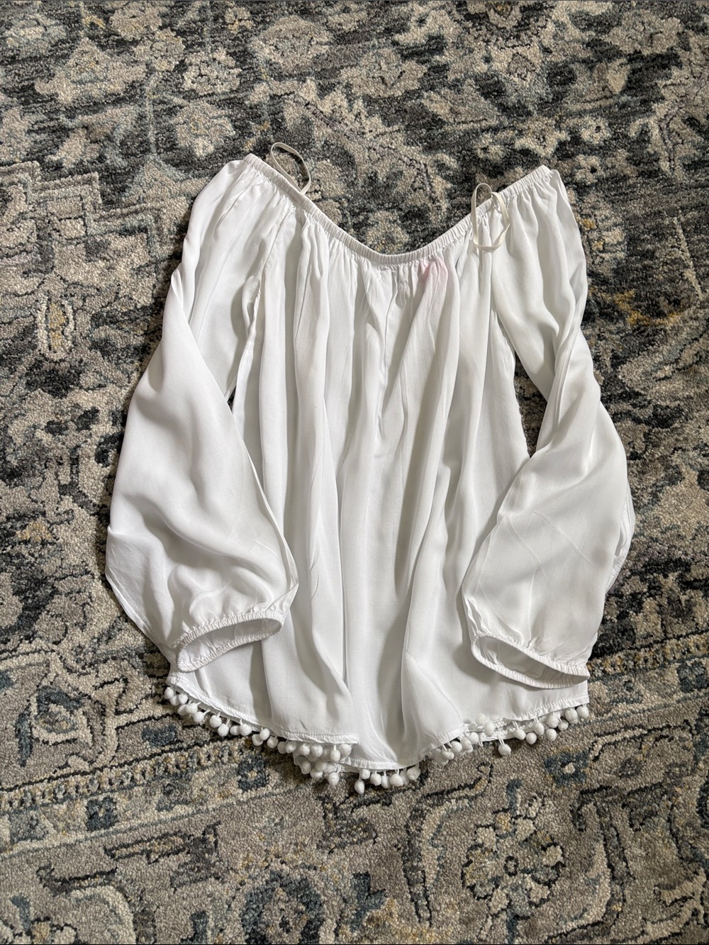 Lilly Pulitzer White Off-Shoulder Pom Pom Hem Tunic